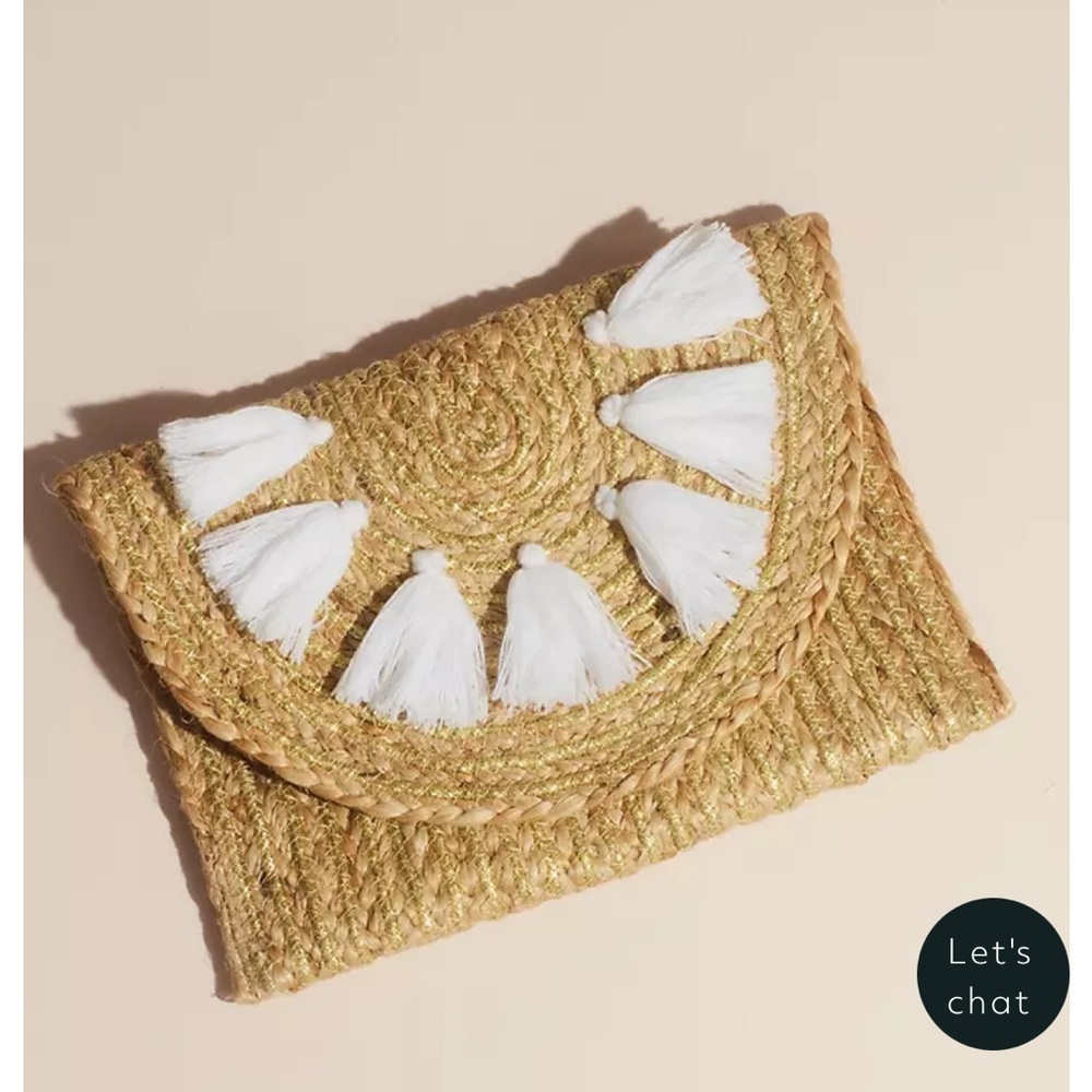 💛Mud Pie Jute Clutch With Tassels